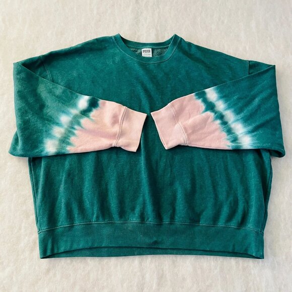 PINK Victoria's Secret Tops - PINK Victoria's Secret Womens Green Tie-Dye Crew Neck Modern Sweatshirt Size XL
